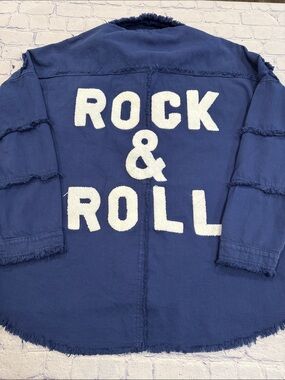Elan Navy Blue 'Rock & Roll' Patch Shacket | Medium | Gently Used | Concert
